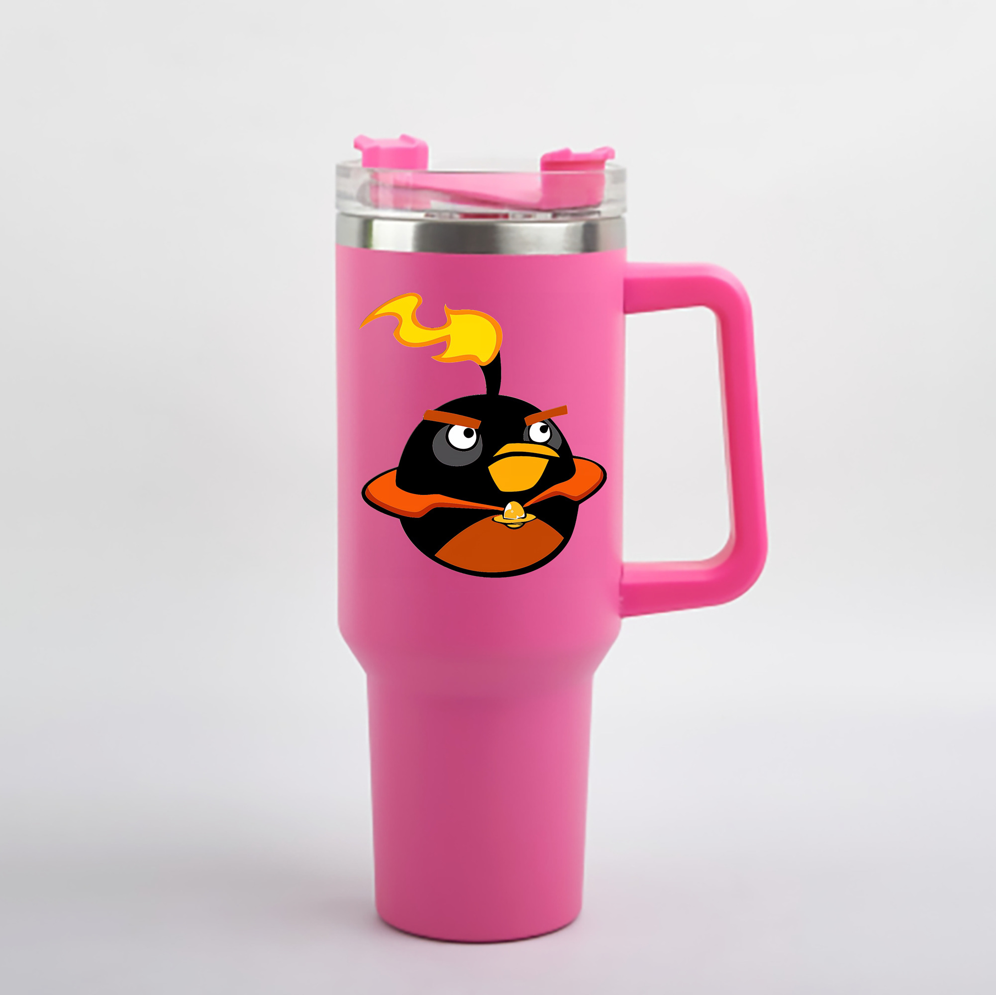 （画像用） Angry Birds アングリーバード 1200mL車用タンブラー - クリスタルステッカー（プラスチックストロー付き）